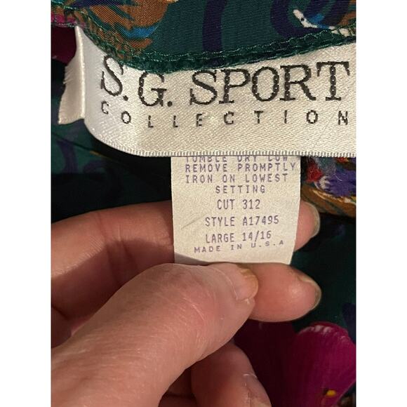 Susan Graver Border Bouquet Green Print Dress Lg 14/16 - Picture 7 of 8